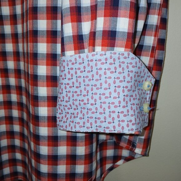 NEIMAN MARCUS BLUE AND RED CHECK BUTTON DOWN LONG SLEEVE SHIRT XL MENS - Picture 5 of 5